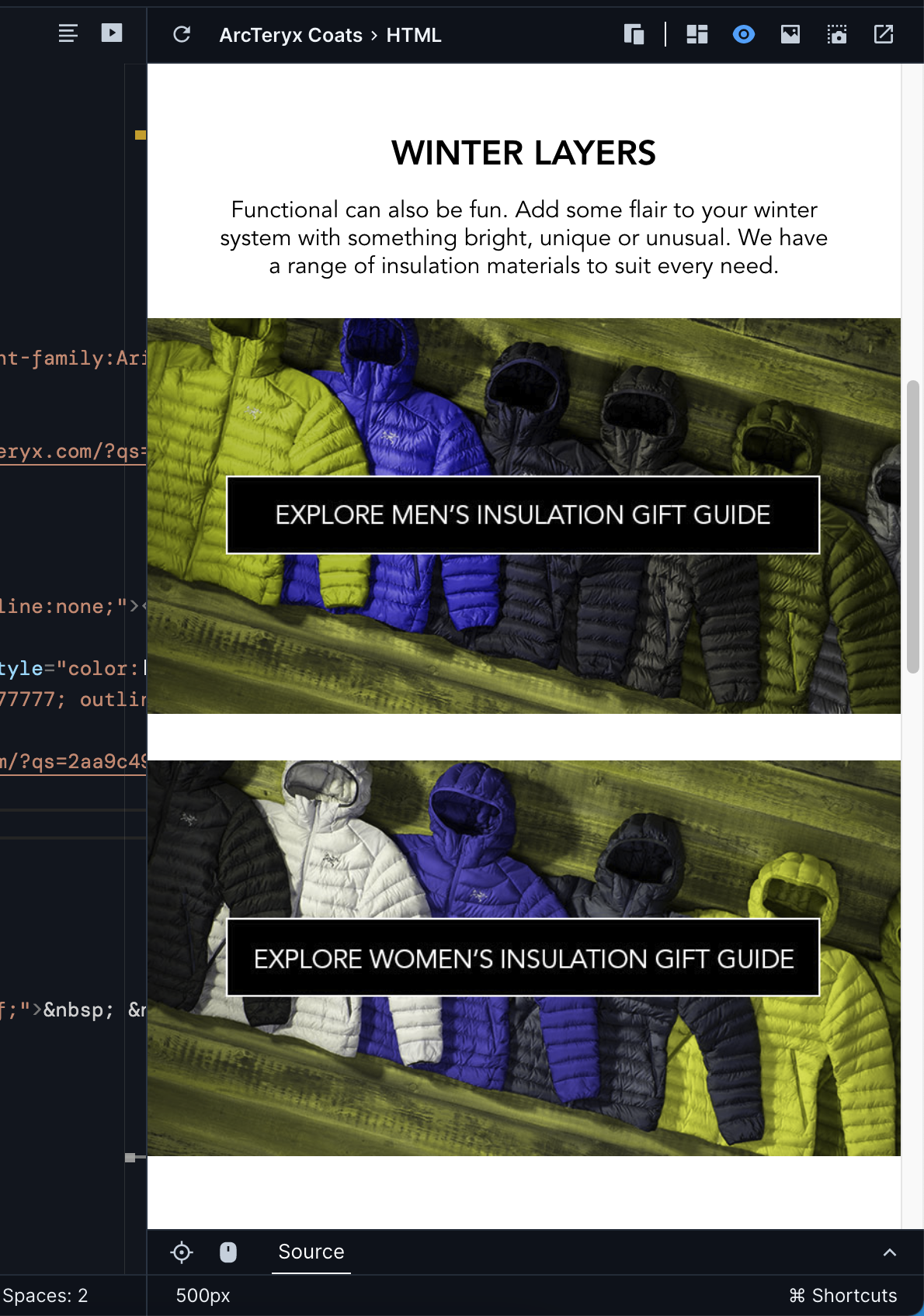 Up close image of the Preview, showing the same email advertising winter jackets. The jackets in the first image now appear green, blue, dark blue, grey, greenish gray, and gray. The jackets in the second photo now appear black, white, blue, dark grey, green, and green.