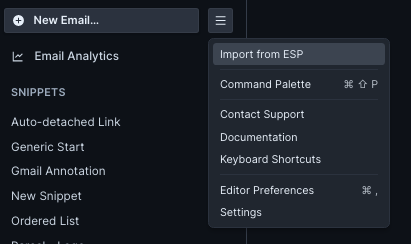 Screenshot showing the import from ESP option.
